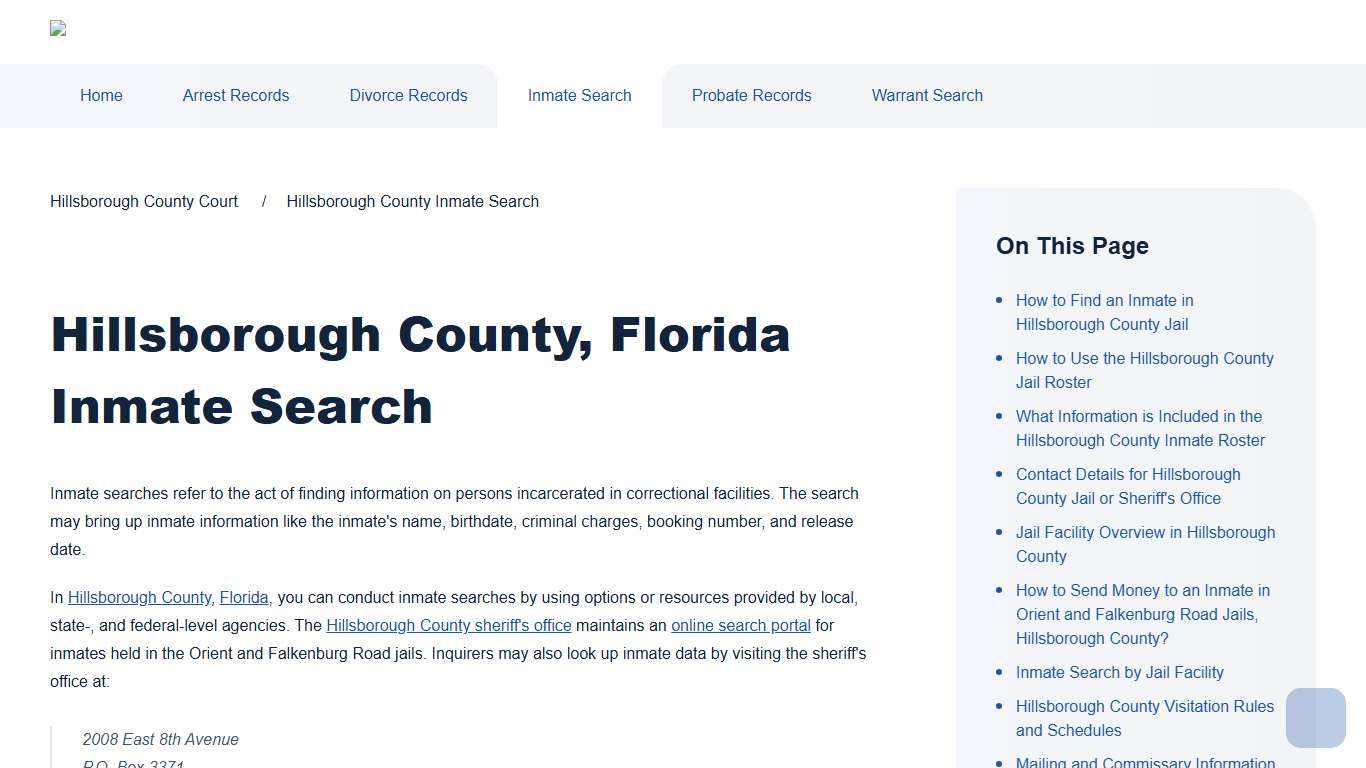 Hillsborough County Inmate Search | Hillsborough County Court